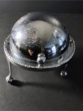 Vintage Made in England Silver Plate Roll Top Butter Dish Glass Insert